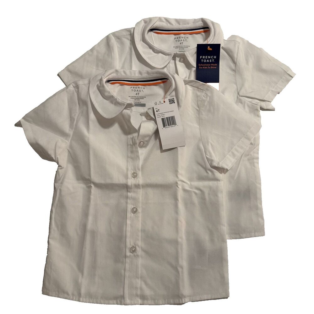 NWT French Toast Kids Girls Front Button Peter Pan Collar Blouse Top White SZ 4T